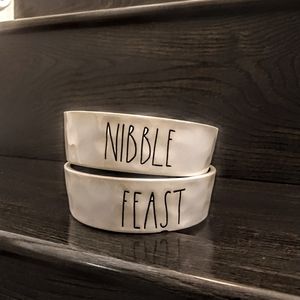 NEW RAE DUNN NIBBLE FEAST PET BOWL SET